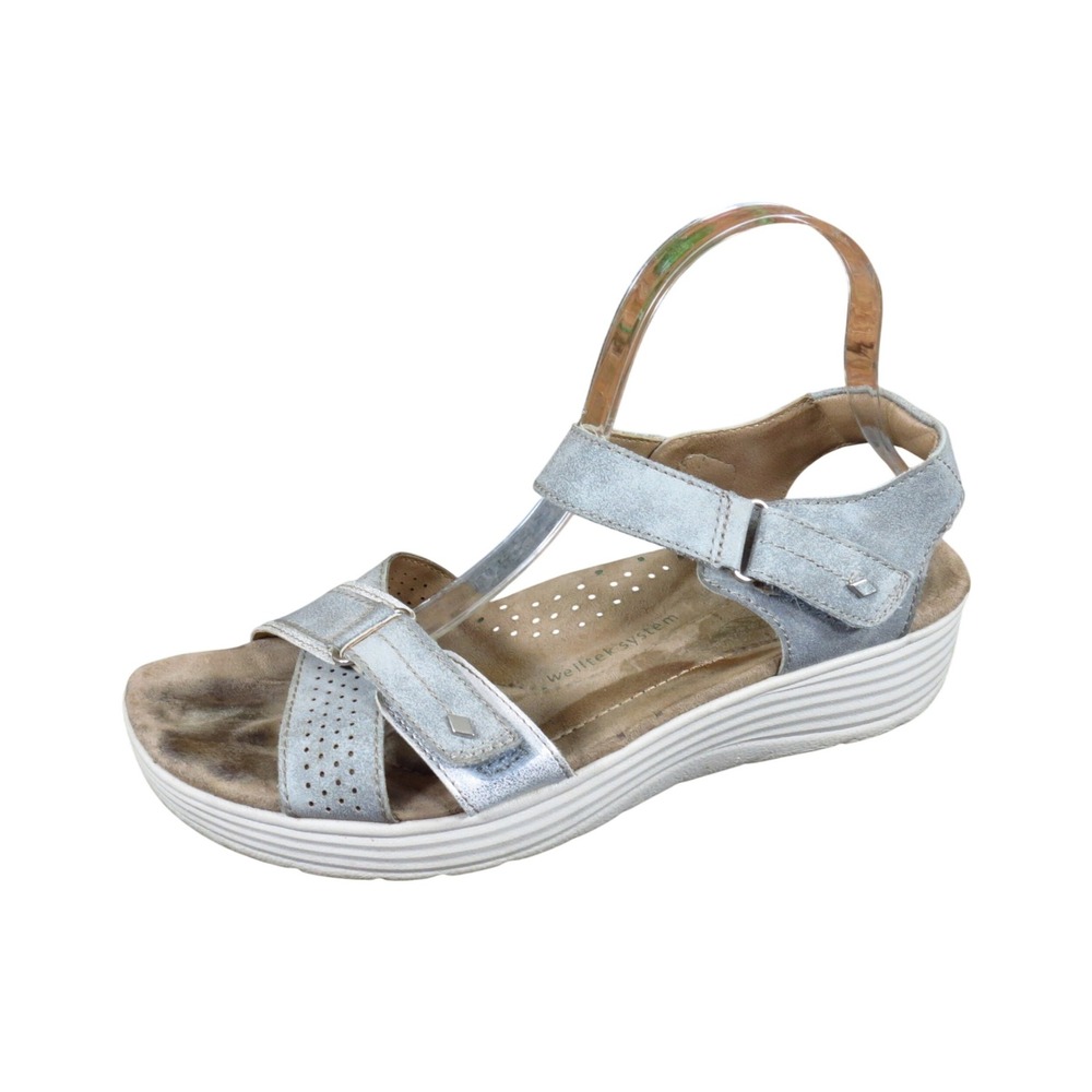 Earth Origins Gaven Women Wedge Sandals Size 9M Walking Comfort Silver Grey